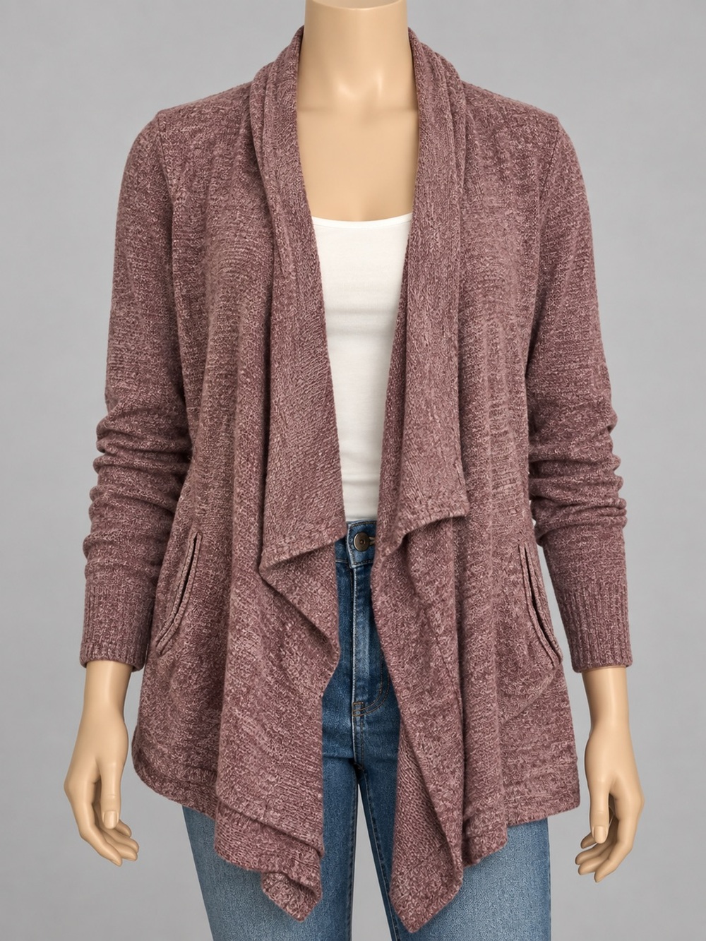 Barefoot Dreams CozyChic Lite Cardigan S/M Mauve Style 903 Pockets